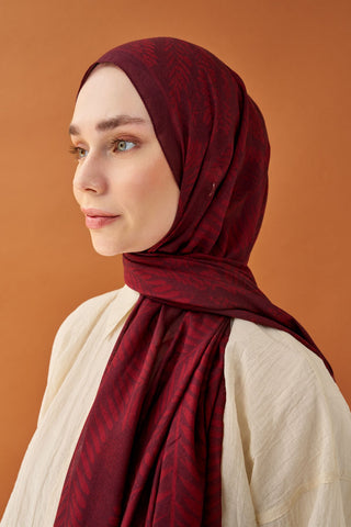 Riva Şal Tencel Boston Fern Bordo - Riva Şal - | Silk Home