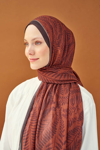Riva Şal Tencel Boston Fern Koyu Kiremit - Riva Şal - | Silk Home