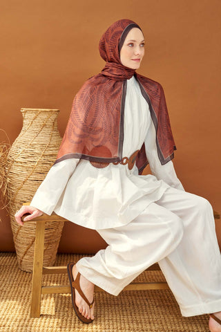 Riva Şal Tencel Boston Fern Koyu Kiremit - Riva Şal - | Silk Home