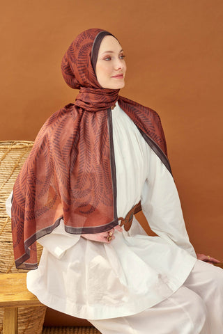 Riva Şal Tencel Boston Fern Koyu Kiremit - Riva Şal - | Silk Home