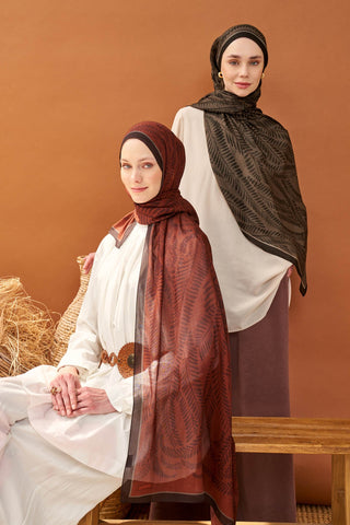 Riva Şal Tencel Boston Fern Koyu Vizon - Riva Şal - | Silk Home