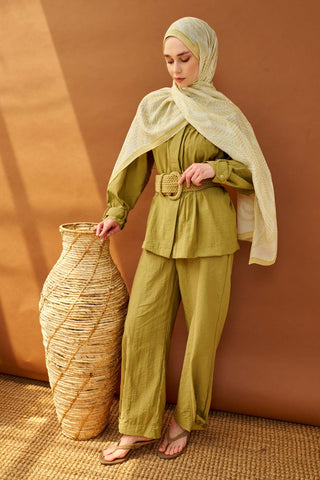 Riva Şal Tencel Boston Fern Krem - Riva Şal - | Silk Home