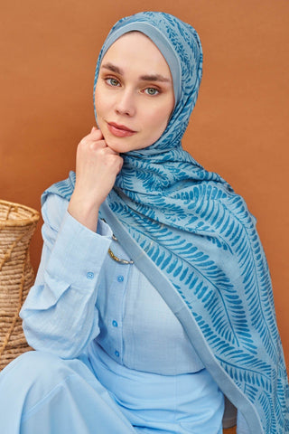 Riva Şal Tencel Boston Fern Mavi - Riva Şal - | Silk Home