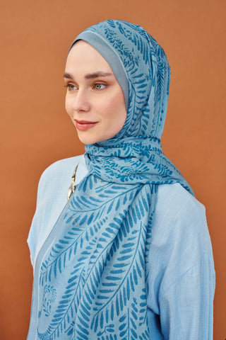 Riva Şal Tencel Boston Fern Mavi - Riva Şal - | Silk Home