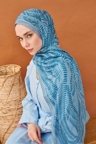 Riva Şal Tencel Boston Fern Mavi - Riva Şal - | Silk Home