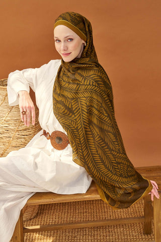 Riva Şal Tencel Boston Fern Yeşil Kahve - Riva Şal - | Silk Home