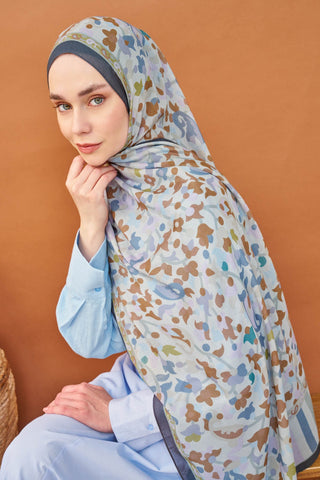 Riva Şal Tencel Botanical Floral Buz Mavisi - Riva Şal - | Silk Home