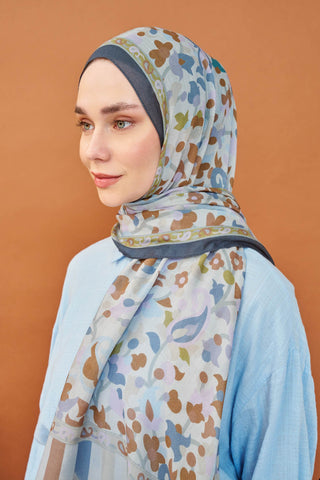 Riva Şal Tencel Botanical Floral Buz Mavisi - Riva Şal - | Silk Home
