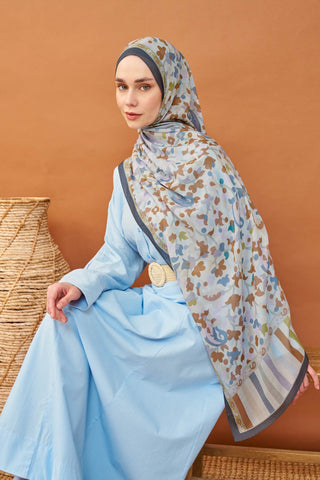 Riva Şal Tencel Botanical Floral Buz Mavisi - Riva Şal - | Silk Home