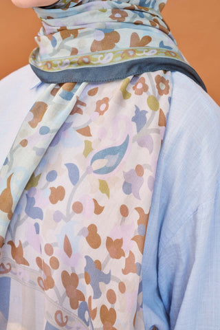 Riva Şal Tencel Botanical Floral Buz Mavisi - Riva Şal - | Silk Home
