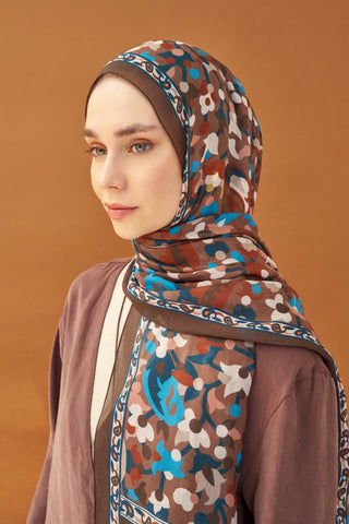 Riva Şal Tencel Botanical Floral Çikolata Kahve - Riva Şal - | Silk Home