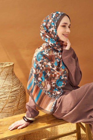 Riva Şal Tencel Botanical Floral Çikolata Kahve - Riva Şal - | Silk Home