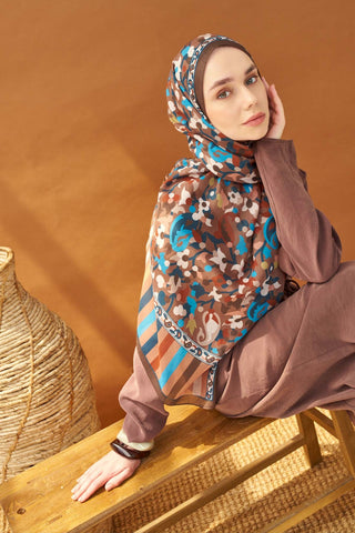 Riva Şal Tencel Botanical Floral Çikolata Kahve - Riva Şal - | Silk Home