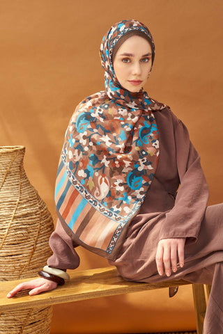 Riva Şal Tencel Botanical Floral Çikolata Kahve - Riva Şal - | Silk Home