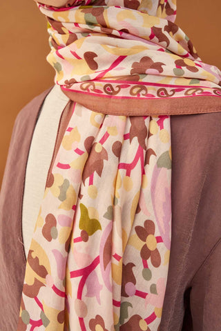 Riva Şal Tencel Botanical Floral Kahverengi - Riva Şal - | Silk Home