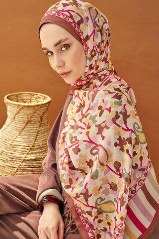 Riva Şal Tencel Botanical Floral Kahverengi - Riva Şal - | Silk Home