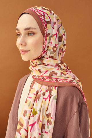Riva Şal Tencel Botanical Floral Kahverengi - Riva Şal - | Silk Home