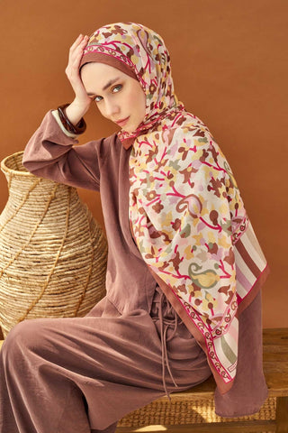 Riva Şal Tencel Botanical Floral Kahverengi - Riva Şal - | Silk Home