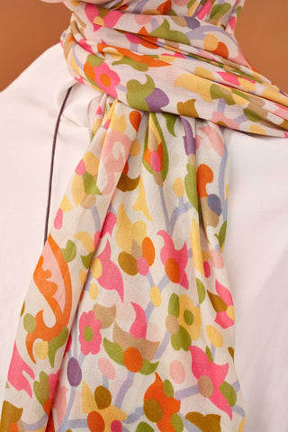 Riva Şal Tencel Botanical Floral Kırık Beyaz - Riva Şal - | Silk Home