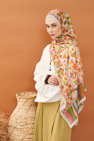 Riva Şal Tencel Botanical Floral Kırık Beyaz - Riva Şal - | Silk Home