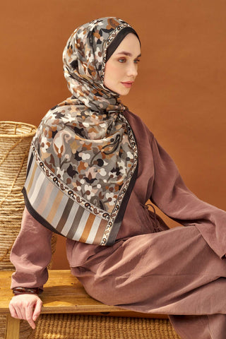 Riva Şal Tencel Botanical Floral Koyu Gri - Riva Şal - | Silk Home