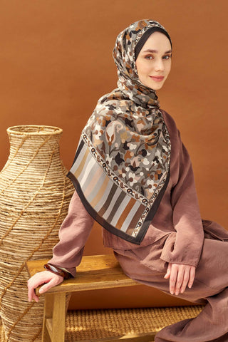 Riva Şal Tencel Botanical Floral Koyu Gri - Riva Şal - | Silk Home
