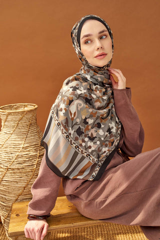 Riva Şal Tencel Botanical Floral Koyu Gri - Riva Şal - | Silk Home