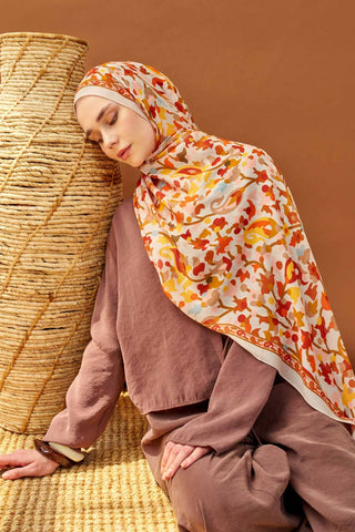Riva Şal Tencel Botanical Floral Krem - Riva Şal - | Silk Home