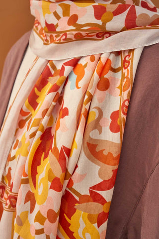 Riva Şal Tencel Botanical Floral Krem - Riva Şal - | Silk Home