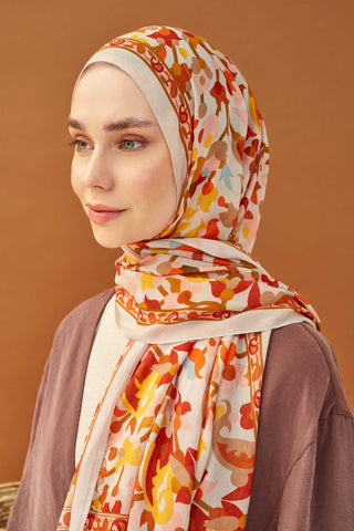 Riva Şal Tencel Botanical Floral Krem - Riva Şal - | Silk Home