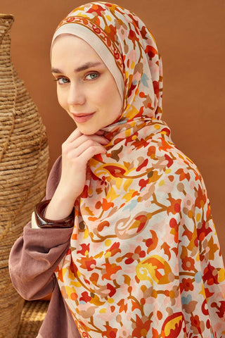 Riva Şal Tencel Botanical Floral Krem - Riva Şal - | Silk Home