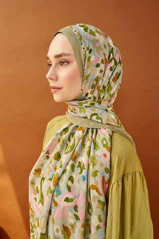 Riva Şal Tencel Botanical Floral Küf Yeşili - Riva Şal - | Silk Home