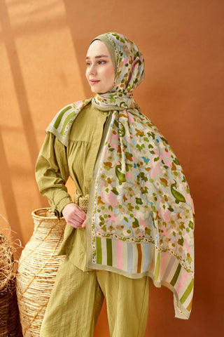 Riva Şal Tencel Botanical Floral Küf Yeşili - Riva Şal - | Silk Home