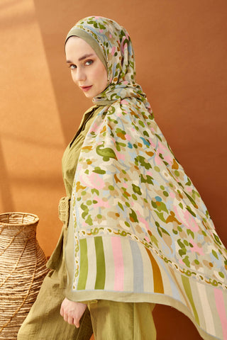 Riva Şal Tencel Botanical Floral Küf Yeşili - Riva Şal - | Silk Home