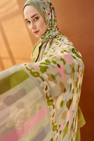 Riva Şal Tencel Botanical Floral Küf Yeşili - Riva Şal - | Silk Home