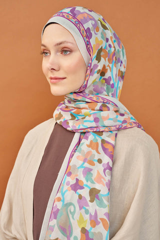 Riva Şal Tencel Botanical Floral Lila - Riva Şal - | Silk Home