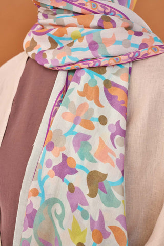 Riva Şal Tencel Botanical Floral Lila - Riva Şal - | Silk Home