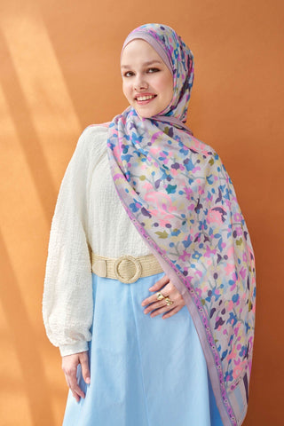 Riva Şal Tencel Botanical Floral Pudra - Riva Şal - | Silk Home
