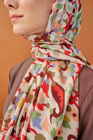 Riva Şal Tencel Botanical Floral Taş - Riva Şal - | Silk Home