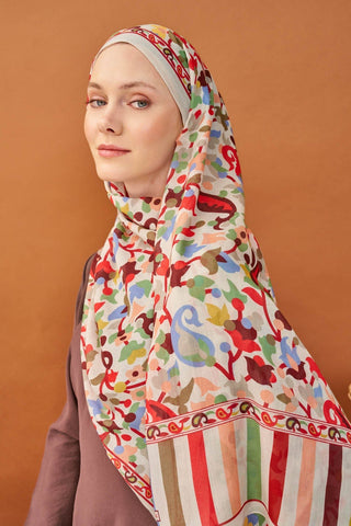 Riva Şal Tencel Botanical Floral Taş - Riva Şal - | Silk Home