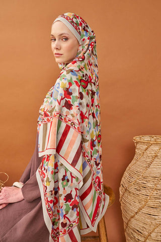 Riva Şal Tencel Botanical Floral Taş - Riva Şal - | Silk Home
