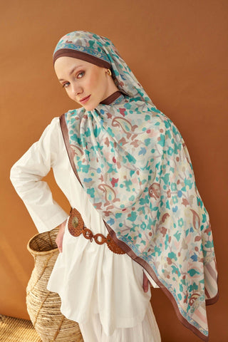 Riva Şal Tencel Botanical Floral Turkuaz - Riva Şal - | Silk Home