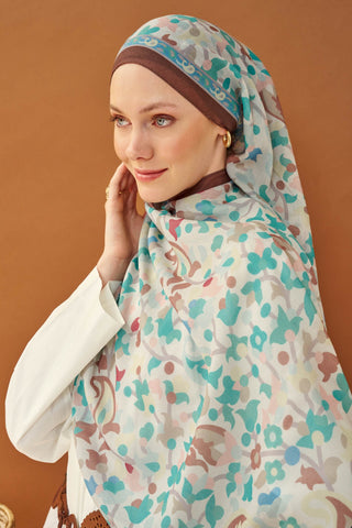 Riva Şal Tencel Botanical Floral Turkuaz - Riva Şal - | Silk Home