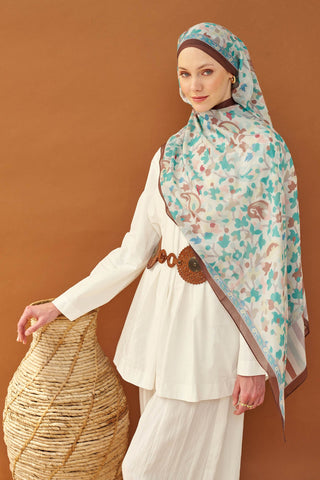 Riva Şal Tencel Botanical Floral Turkuaz - Riva Şal - | Silk Home