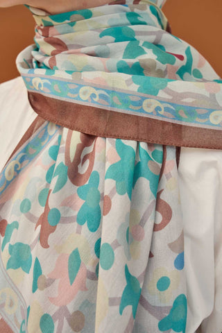 Riva Şal Tencel Botanical Floral Turkuaz - Riva Şal - | Silk Home