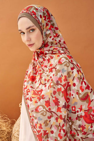 Riva Şal Tencel Botanical Floral Vizon - Riva Şal - | Silk Home