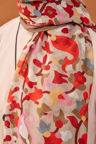 Riva Şal Tencel Botanical Floral Vizon - Riva Şal - | Silk Home