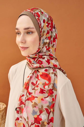 Riva Şal Tencel Botanical Floral Vizon - Riva Şal - | Silk Home