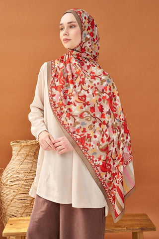 Riva Şal Tencel Botanical Floral Vizon - Riva Şal - | Silk Home