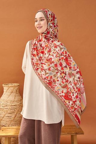 Riva Şal Tencel Botanical Floral Vizon - Riva Şal - | Silk Home